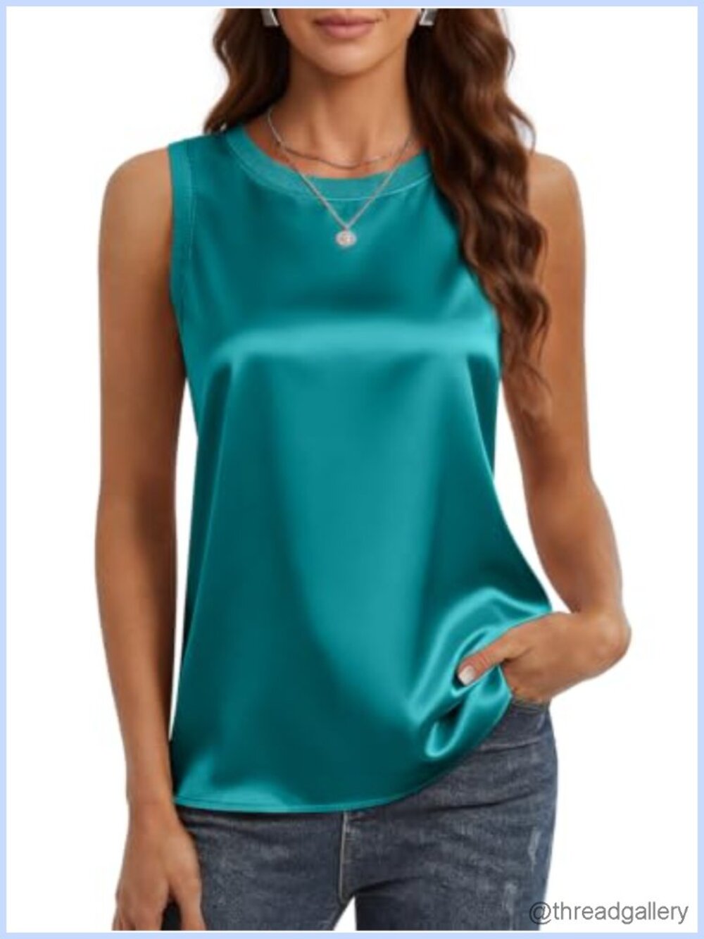 Silk Satin Tank Top Crew Neck Sleeveless Casual Summer Basic